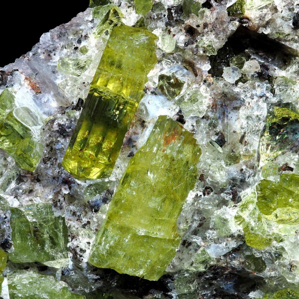 Fluorapatite Cluster (with Augite, Hyalite, Calcite, Hematite)