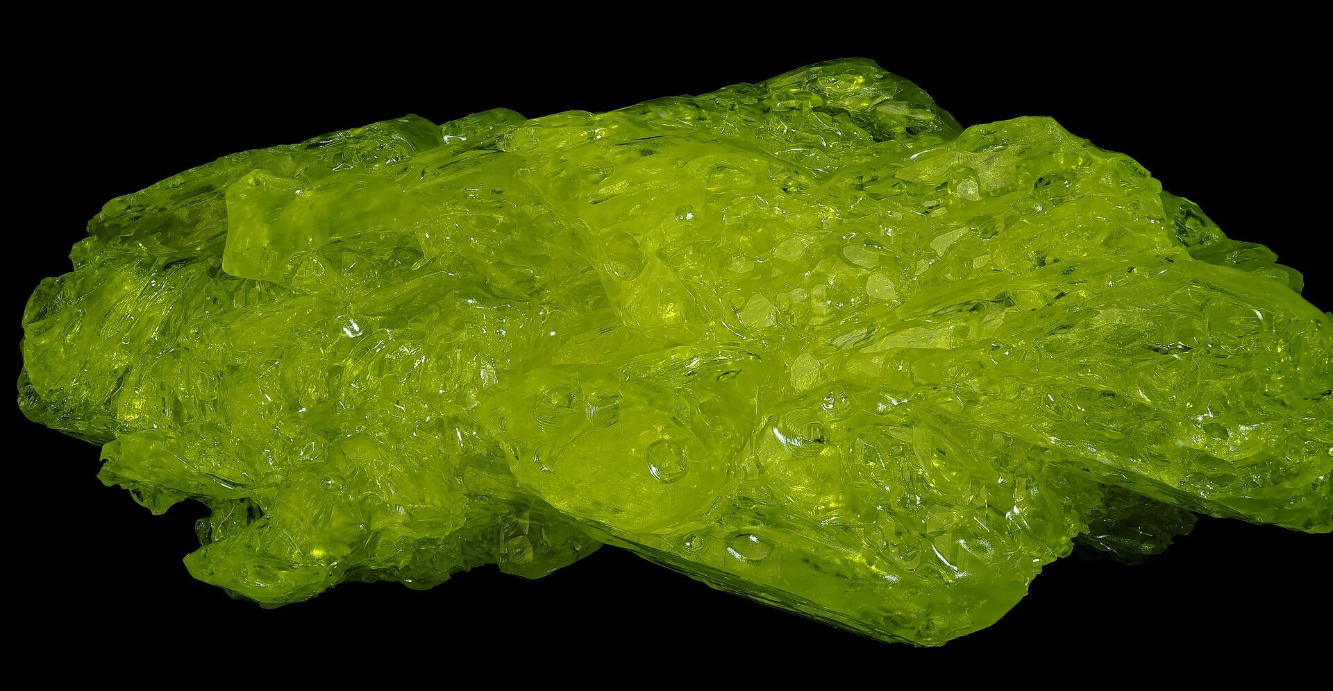 full-length sulphur crystal, backlit